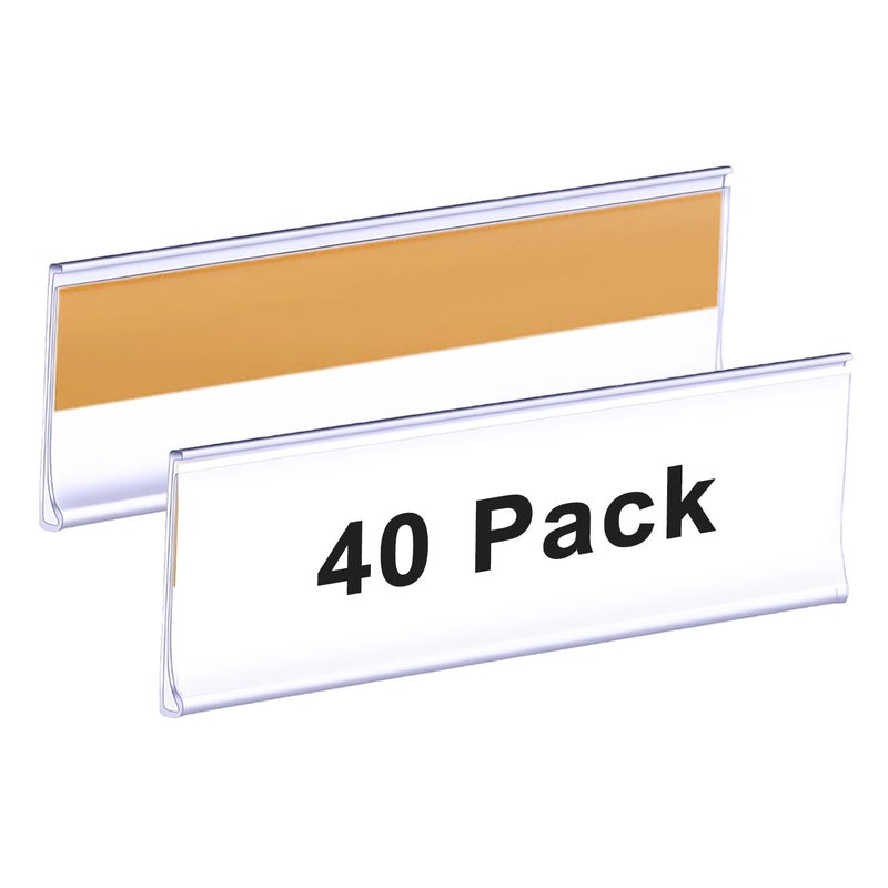 Diteje 40 Pack Shelf Label Strips,Adhesive Wire Label Holders Plastic Shelving Price Tags Rack Display for Metal Gondola Shelf,Supermarket,Retail Store,Library,Storage Bins,with Paper Inserts - Image 1